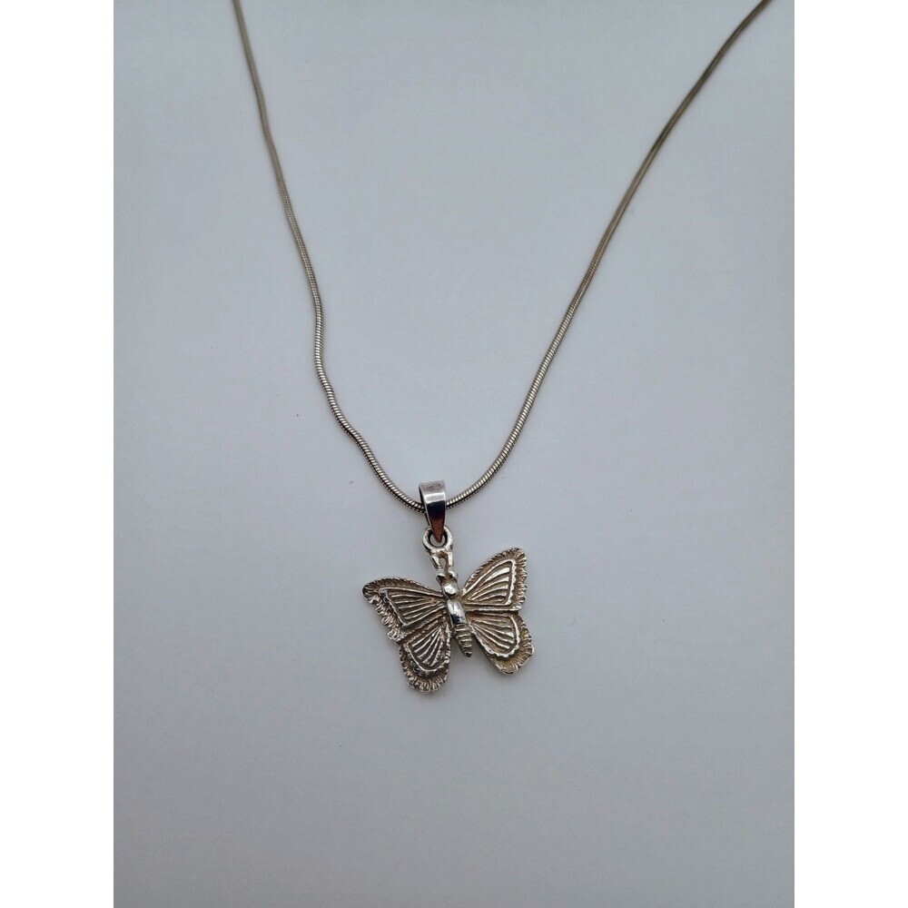 Vintage Sterling Silver Butterfly Necklace 925 Italy Snake Chain